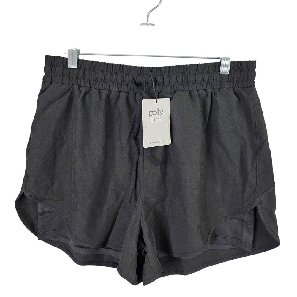 Womens Polly Park Black Track Shorts Lined Polyester Stretch 4.5" Inseam Size XL